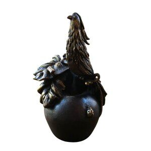 Antique Intricate Bronze Pheasant Bird On Apple With Ladybug Table Bell EUC